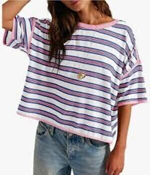 Tankaneo Stripe Oversized Boxy Casual Tee Shirt Violet Size Small